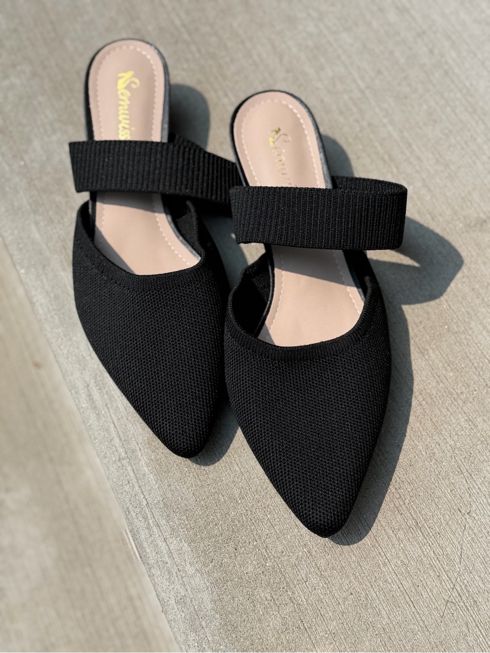 Pointed Knit Mary Jane Mules in Black - Picture 3 of 5